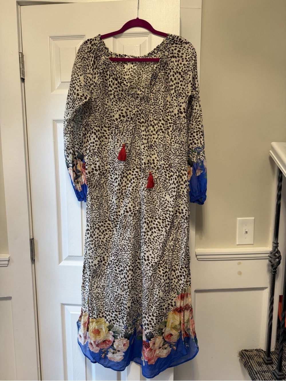 Johnny Was Silk Oksana Maxi Kaftan featuring a distinct animal print Cover-up